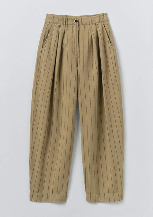 Pleat Front Stripe Cotton Linen Trousers | Fennel Seed