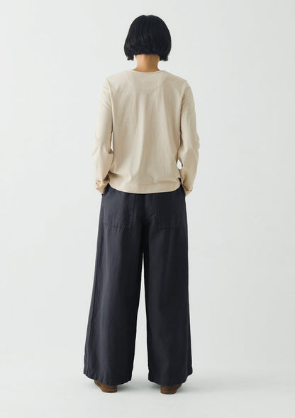 Wide Leg Cotton Linen Twill Trousers | Nile Blue