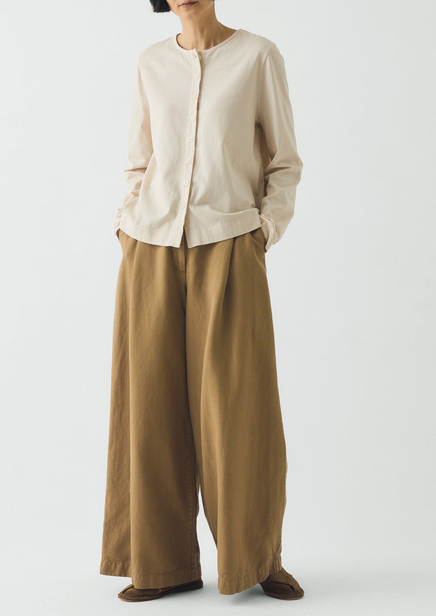 Wide Leg Cotton Linen Twill Trousers | Warm Sand