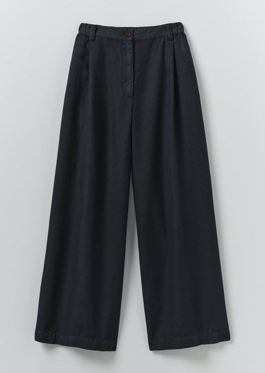 Wide Leg Cotton Linen Twill Trousers | Nile Blue