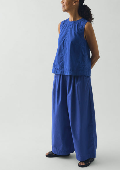 Pleated Pull On Cotton Poplin Trousers | Carmine Blue