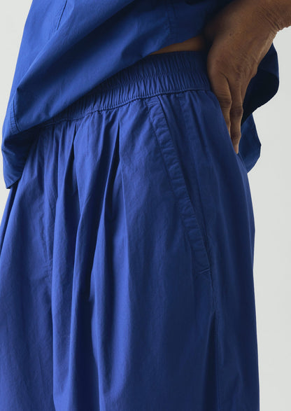 Pleated Pull On Cotton Poplin Trousers | Carmine Blue