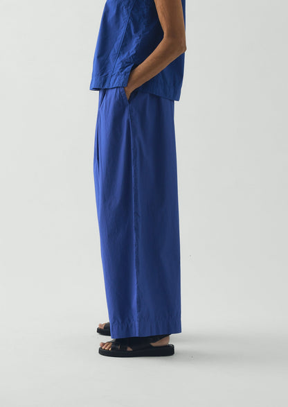 Pleated Pull On Cotton Poplin Trousers | Carmine Blue