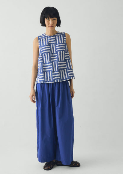 Pleated Pull On Cotton Poplin Trousers | Carmine Blue