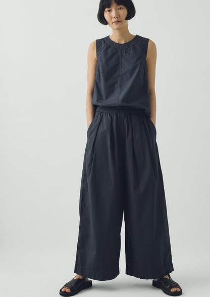 Pleated Pull On Cotton Poplin Trousers | Slate