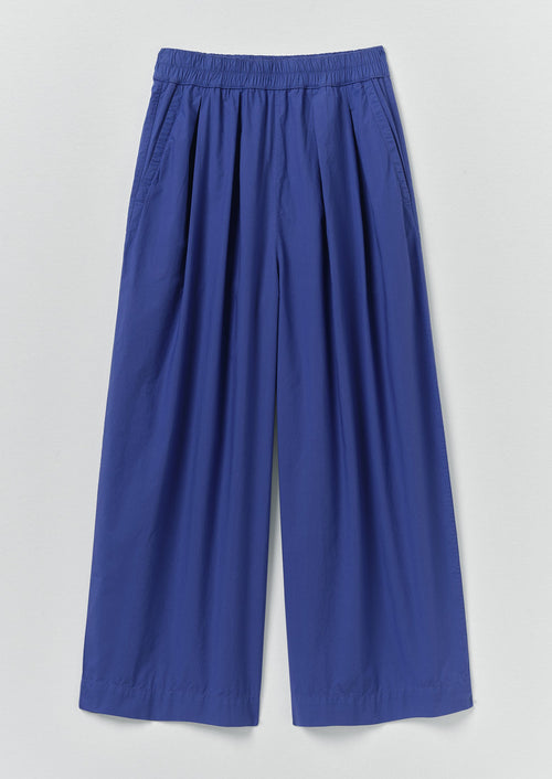 Pleated Pull On Cotton Poplin Trousers | Carmine Blue
