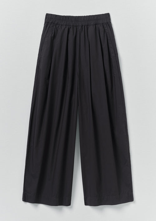 Pleated Pull On Cotton Poplin Trousers | Slate
