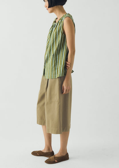 Pleated Cotton Twill Shorts | Olive Leaf