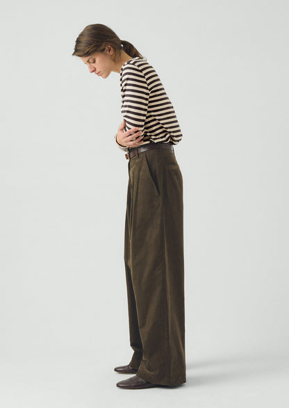 Organic Cord Box Pleat Trousers | Tent Green