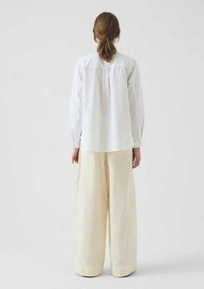 Round Neck Cotton Oxford Shirt | Paper White