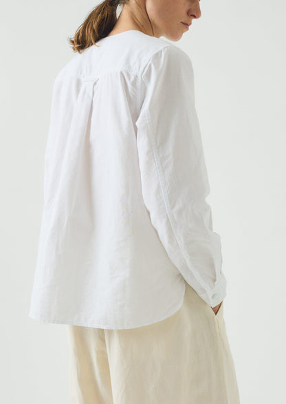 Round Neck Cotton Oxford Shirt | Paper White
