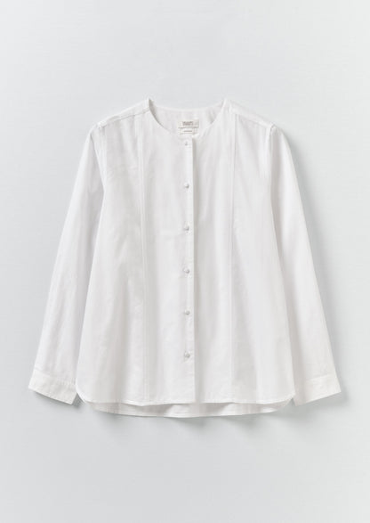 Round Neck Cotton Oxford Shirt | Paper White