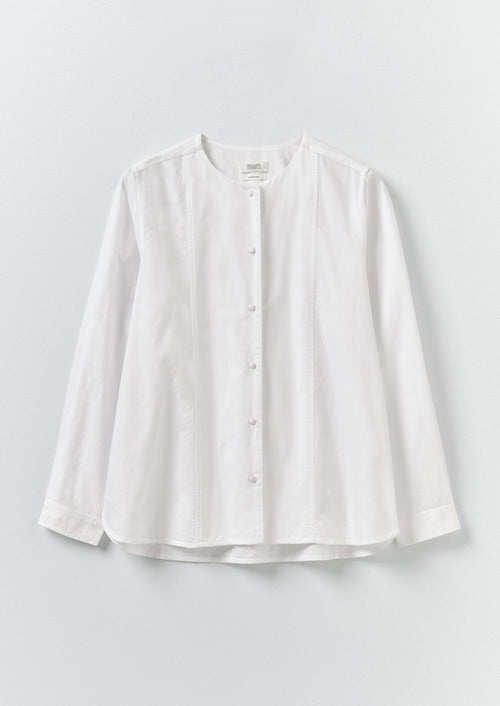 Round Neck Cotton Oxford Shirt | Paper White