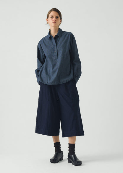 Railroad Stripe Cotton Smock Popover Shirt | Denim Blue