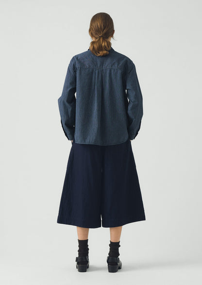 Railroad Stripe Cotton Smock Popover Shirt | Denim Blue