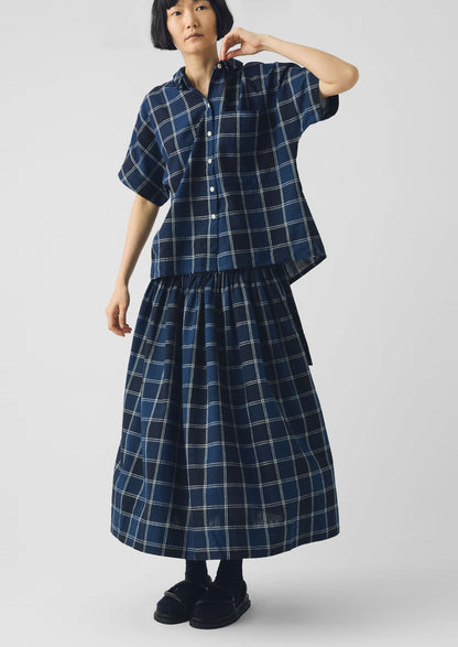 Market Check Cotton Linen Shirt | Denim Blue