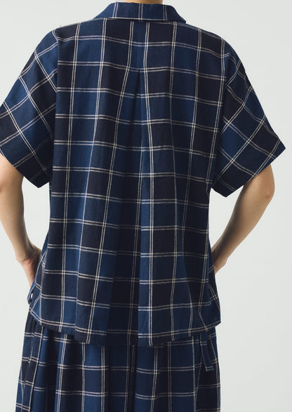 Market Check Cotton Linen Shirt | Denim Blue