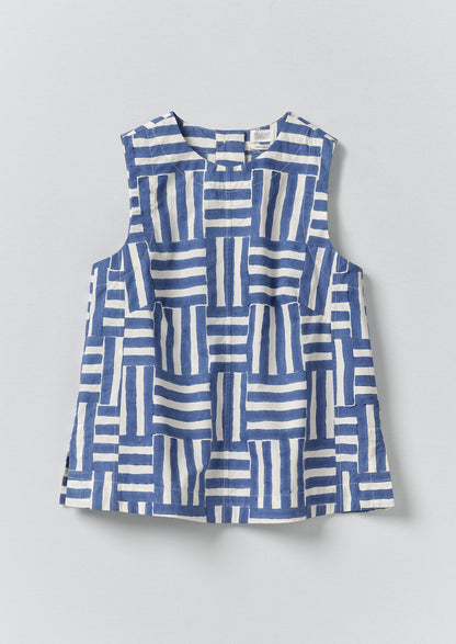Patchwork Stripe Block Print Top | Deep Cornflower