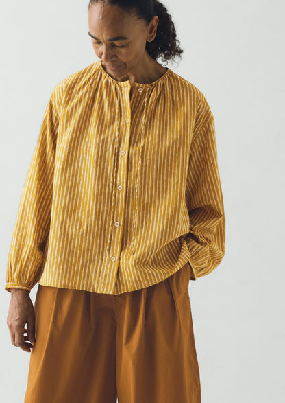 Natural Dye Stripe Cotton Gathered Top | Tumeric