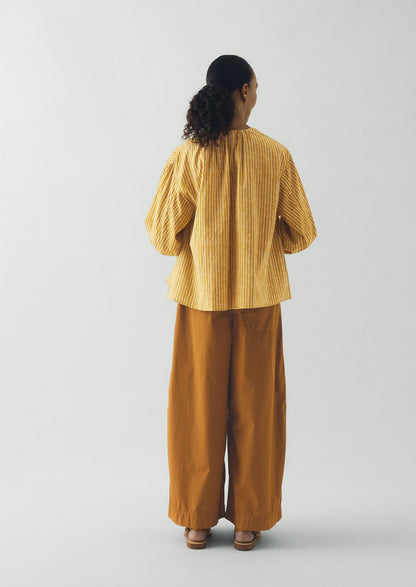 Natural Dye Stripe Cotton Gathered Top | Tumeric