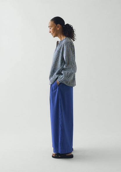 Natural Dye Stripe Cotton Gathered Top | Indigo