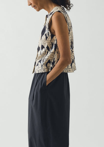 Market Fish Print Cotton Poplin Top | Slate