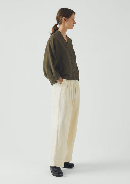 Linen Silk Wrap Shirt | Tent Green
