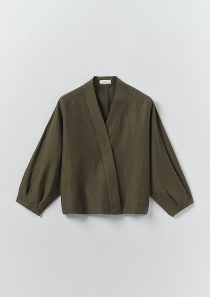 Linen Silk Wrap Shirt | Tent Green