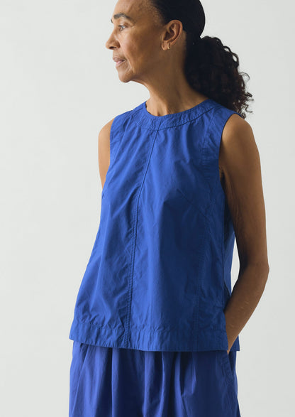 Panelled Garment Dyed Sleeveless Top | Carmine Blue