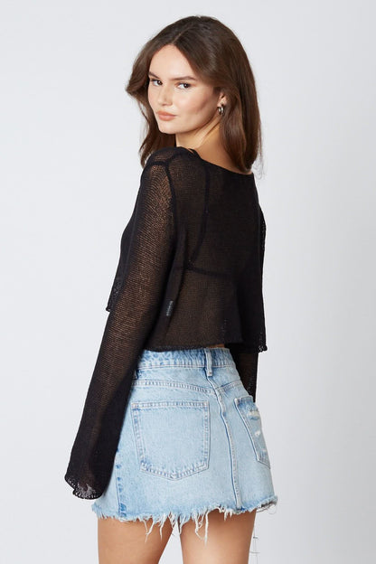 Jennifer Black Sheer Knit Crop Top