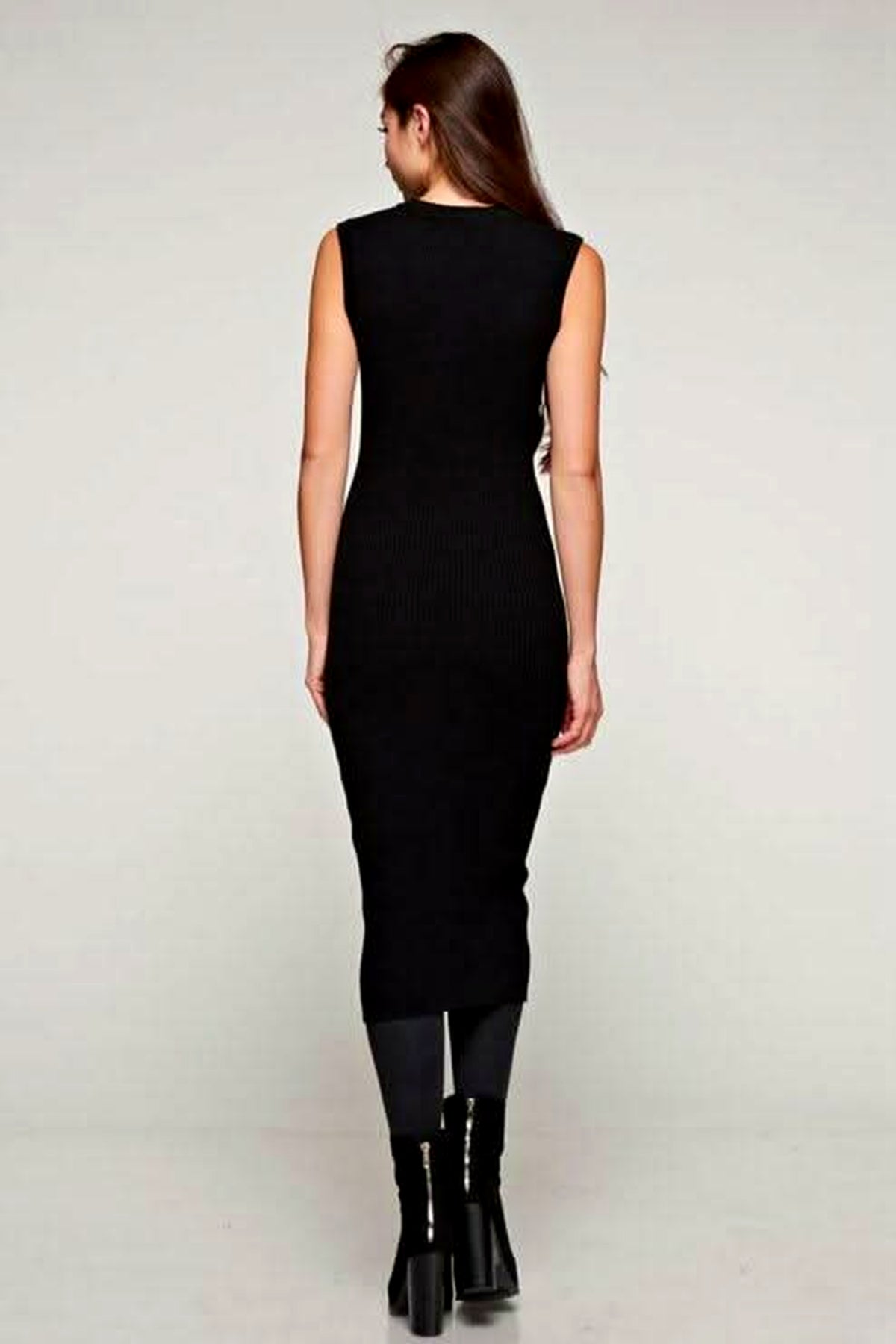 Would You Mind Black Ribbed Knit Crew Neck Sweater Dress