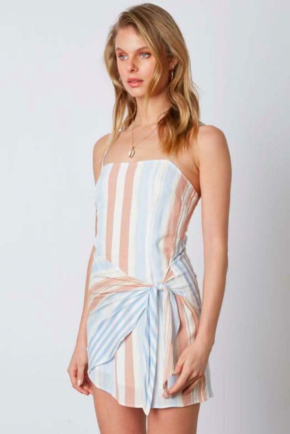 Sunshine Day Chambray Stripe Print Mini Dress
