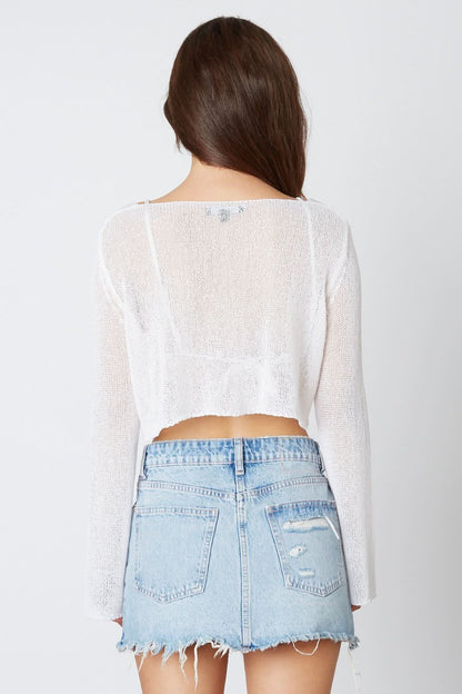 Jennifer White Sheer Knit Crop Top