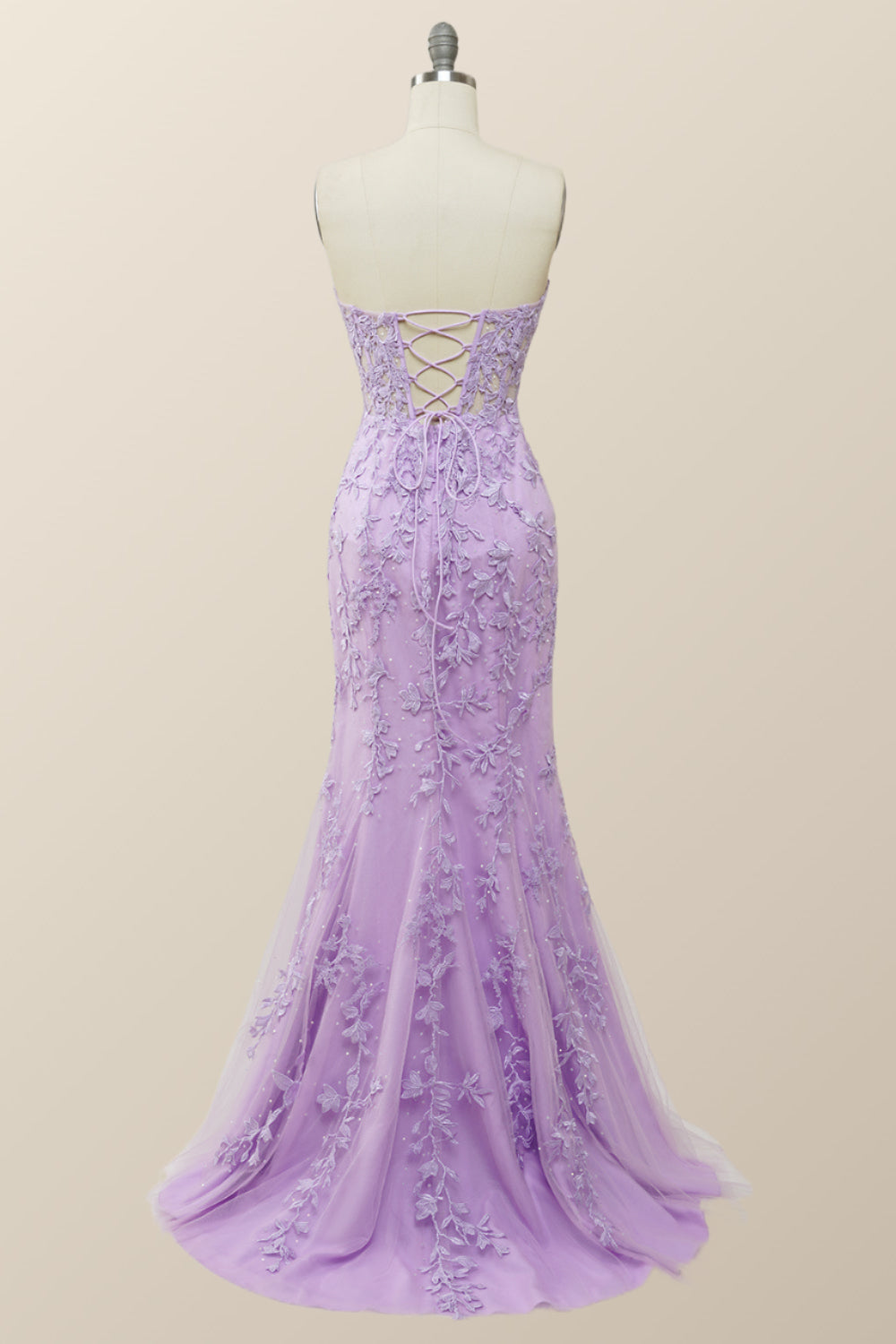 Sweetheart Lavender Lace Mermaid Long Prom Dress
