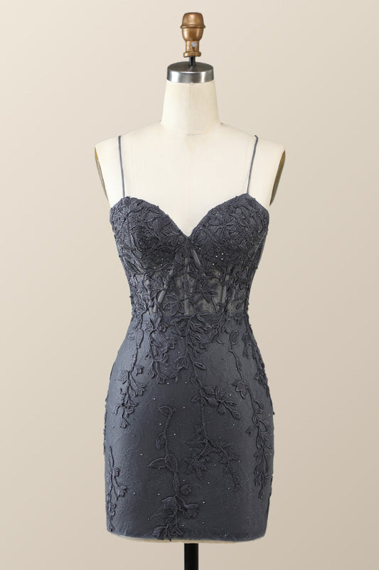 Spaghetti Straps Black Lace Bodycon Mini Dress