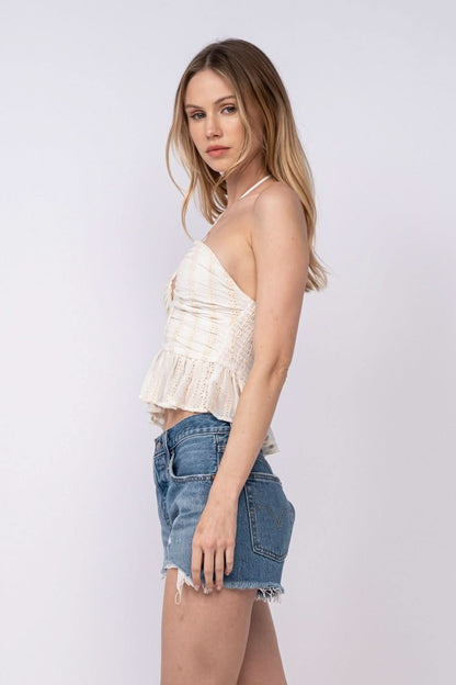 Island Summer Beige Eyelet Halter Top