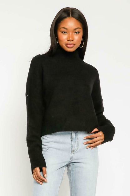 Helane Black Cropped Mock Neck Sweater