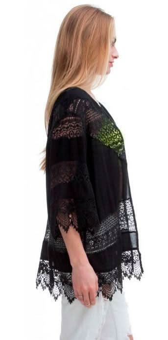 Hawaiian Nights Black Crochet Lace Kimono