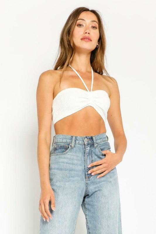 Summer Dreaming White Smocked Halter Crop Top