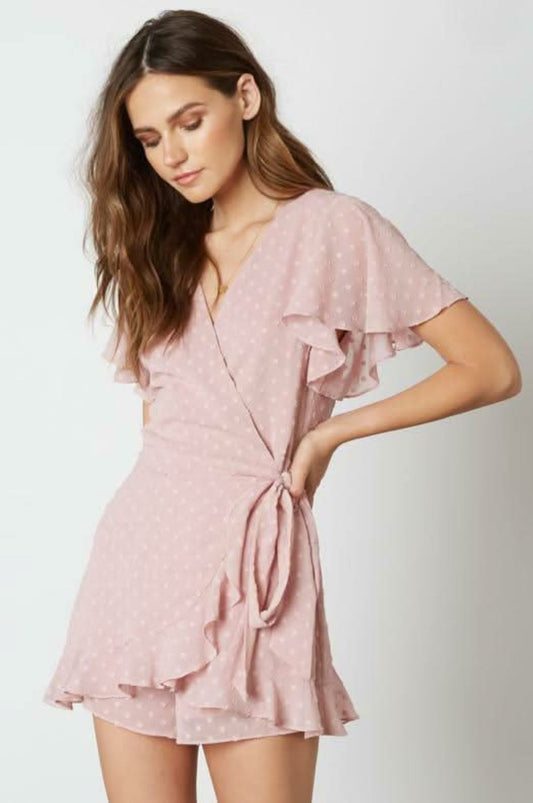 Summer Romance Mauve Backless Surplice Romper
