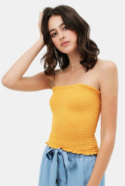 Kiss The Sun Yellow Smocked Tube Top