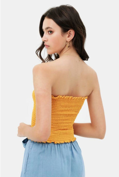 Kiss The Sun Yellow Smocked Tube Top