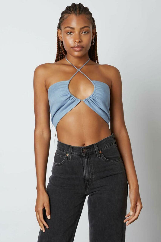 Summer Love Slate Blue Halter Crop Top