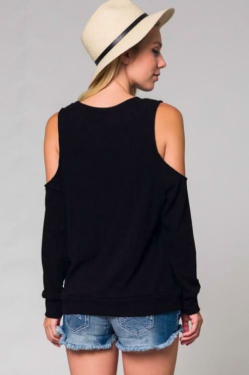 Ready To Go Black Cold-Shoulder Top