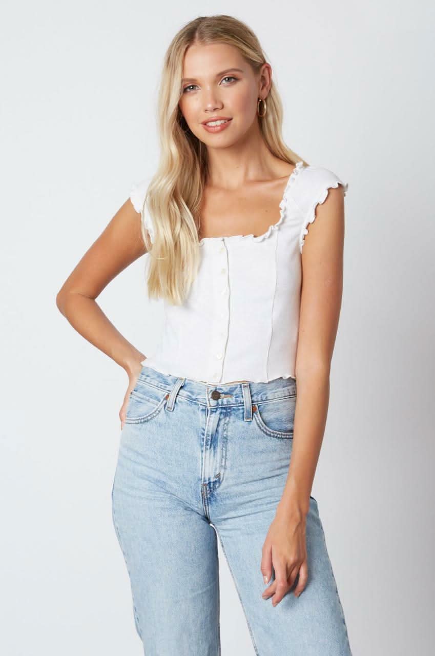 What You Want White Button-Down Cropped Tank Top
