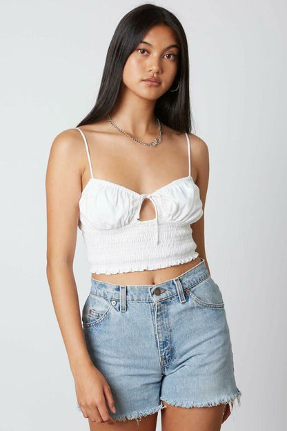 Hope White Smocked Cutout Crop Top