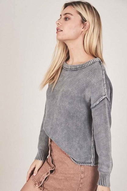 It's a Plan Washed Charcoal Grey Sweater Top