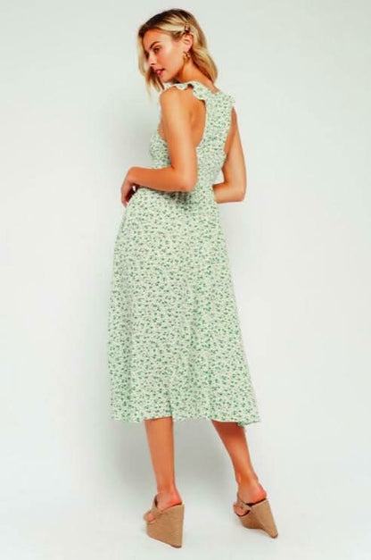 Iris Green Floral Print Smocked Culotte Jumpsuit