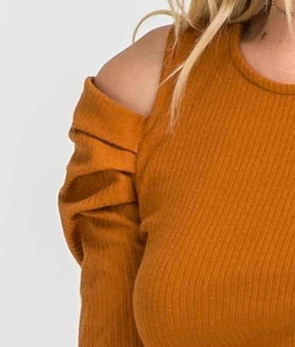 Just the Basic Mustard Cold-Shoulder Top