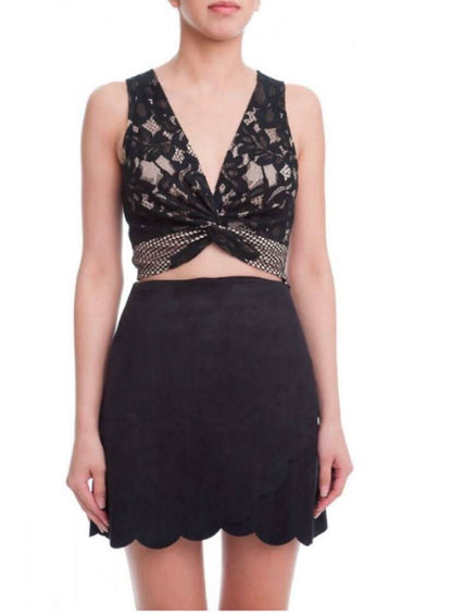 Hello Mademoiselle Black Suede Wrap Mini Skirt